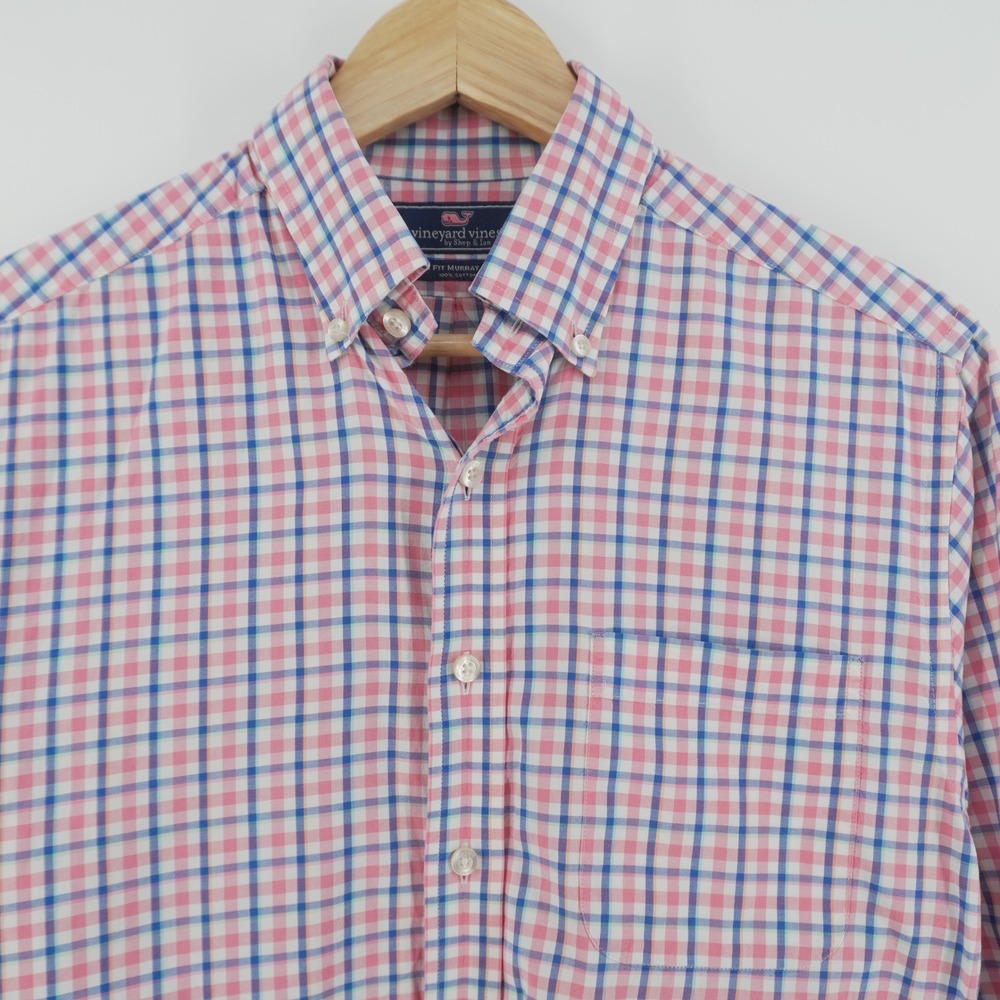 Vineyard Vines Murray Shirt Mens Small Pink Blue Plaid Slim Fit Button Down